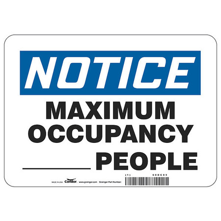 CONDOR Write-On Maximum Occupancy Sign, 14" W x 10" H, English, Aluminum ADN837A1014