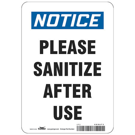 CONDOR Please Sanitize After Use Sign, 7" W x 10" H, English, Polyester HWN836T1007