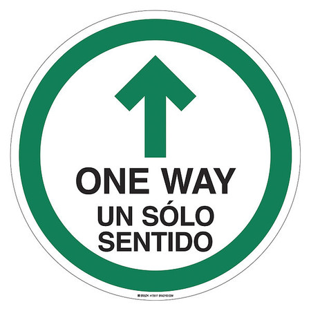 STRANCO Bilingual One Way Floor Sign, 17 in H, 17 in W, Vinyl, Circle, English, Spanish, FS-17-735 FS-17-735