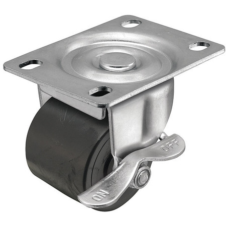 SHEPHERD CASTER 2" X 1-13/16" Non-Marking Polyolefin Log Swivel Caster, Side Brake, Loads Up To 300 lb C0020120ZN-POL01(KK)B