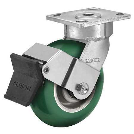 ALBION 5" X 2" Non-Marking Polyurethane Round Swivel Caster, Face Brake, Loads Up To 1000 lb 18PM05228SFBE