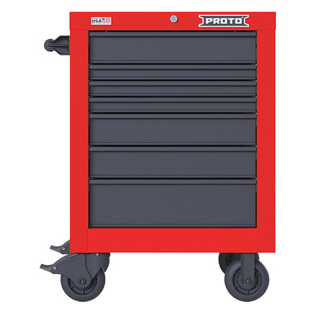 PROTO Velocity Rolling Tool Cabinet, 7 Drawer, Red/Gray, Steel, 27 in W x 22-1/2 in D x 38-1/2 in H JSTV2739RS07RG