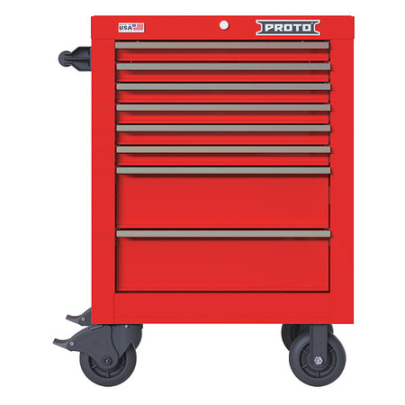 PROTO Velocity Rolling Tool Cabinet, 8 Drawer, Red, Steel, 27 in W x 22-1/2 in D x 38-1/2 in H JSTV2739RS08RD