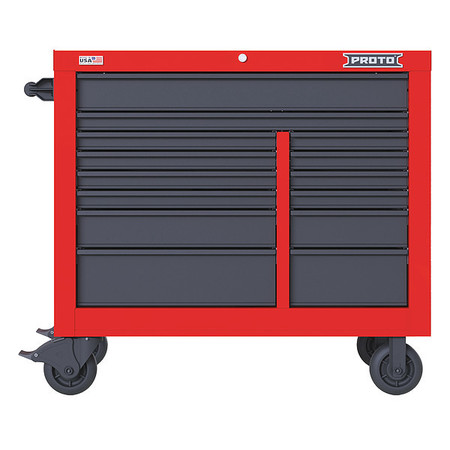 Proto Velocity Rolling Tool Cabinet, 14 Drawer, Red/Gray, Steel, 42 in W x 22-1/2 in D x 38-1/2 in H JSTV4239RD14RG
