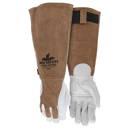 MCR SAFETY Welding Leather Glove, Brown/White, XL, PR 4892XL