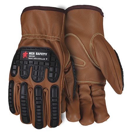 MCR SAFETY Leather Gloves, Brown, M, PK12 36336M