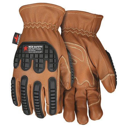 MCR SAFETY Leather Gloves, Brown, L, PR MU3634KL