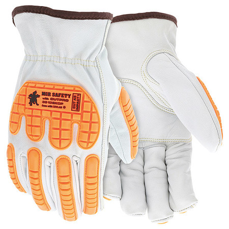 MCR SAFETY Leather Gloves, White, M, PK12 36136KDPM