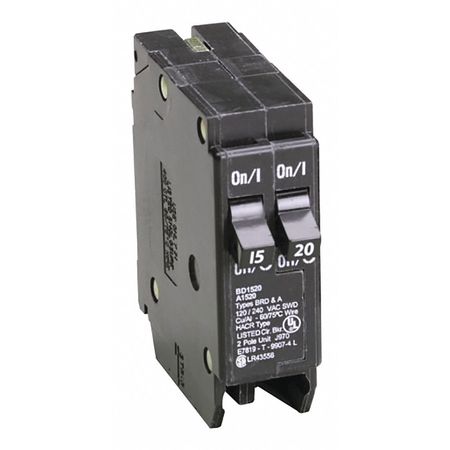 EATON Circuit Breaker, BD Series 15/20A, 1 Pole, 120V AC BD1520