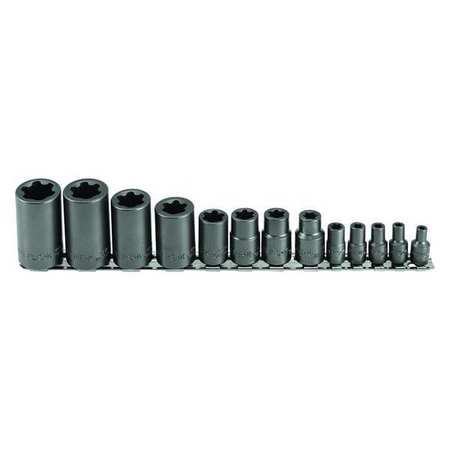 SK PROFESSIONAL TOOLS 1/4 in, 3/8 in, 1/2 in Drive Socket Set SAE 13 Pieces E4 to E24 , Rust Preventative 19861