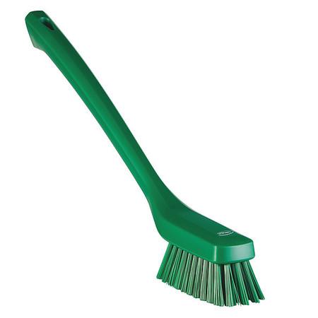 REMCO 1 73/100 in W Scrub Brush, Stiff, 12 in L Handle, 4 33/100 in L Brush, Green, Plastic 41852