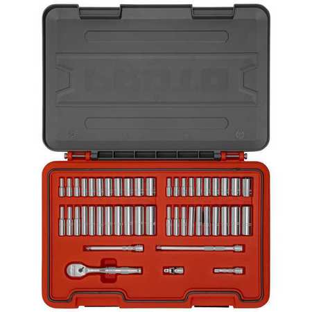 Proto 1/4 in Drive Socket Set Metric, SAE 47 Pieces 3/16 in to 9/16 in, 5 mm to 14 mm , Chrome J47347AS