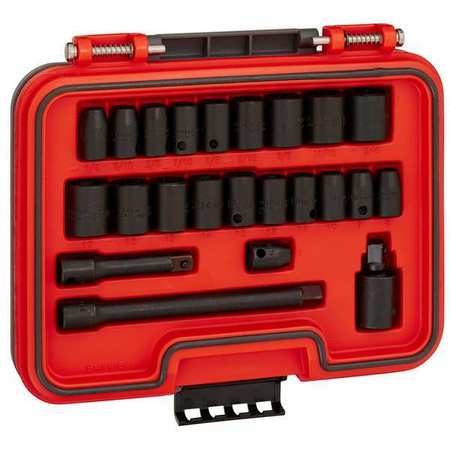 Proto 3/8 in Drive Socket Set Metric, SAE 23 Pieces 1/4 in to 3/4 in, 7 mm to 17 mm , Black Phosphate J72323IM