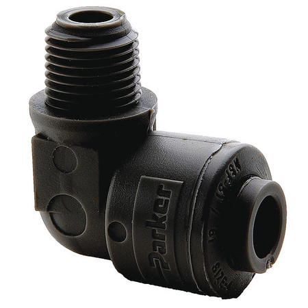 Trueseal Push-to-Connect, Threaded Male Elbow, 3/8 in Tube Size, PVDF, Black FB6ME6-HBLK