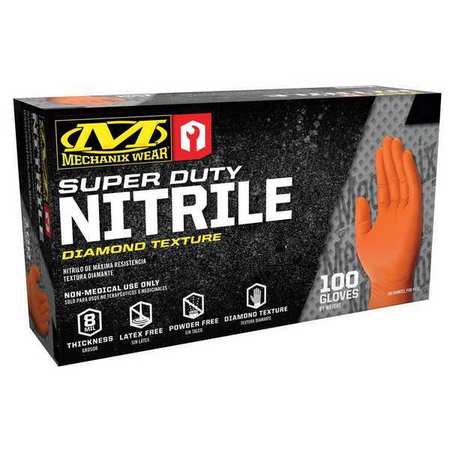 Mechanix Wear RDT, Nitrile Diposable Gloves, 8 mil Palm, Diamond Texture, Powder-Free, XL ( 11 ), 100 PK, Orange D01-09-011-100