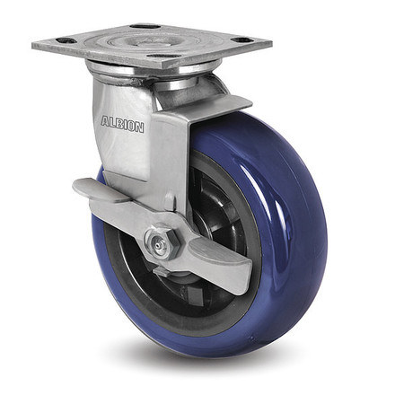 ALBION 8" X 2" Non-Marking Polyurethane Premium Swivel Caster, Face Brake, Loads Up To 1200 lb 05EG08201SFBD