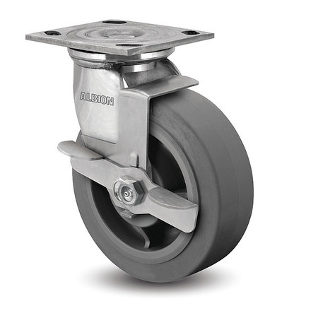 ALBION 8" X 2" Non-Marking Rubber Soft Flat Swivel Caster, Face Brake, Loads Up To 675 lb 05XS08201SFBD