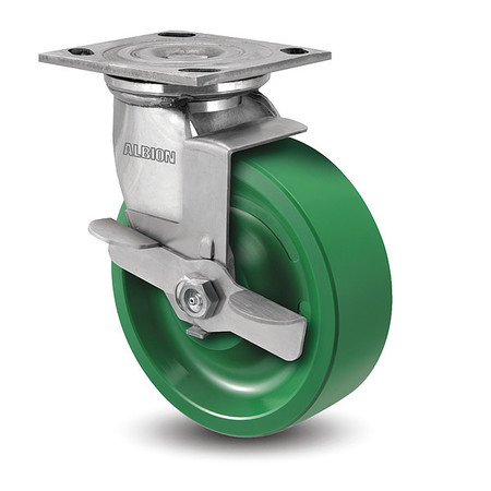 ALBION 8" X 2" Non-Marking Polyurethane X-Treme Swivel Caster, Face Brake, Loads Up To 1000 lb 05XI08201SFBD