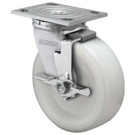 ALBION 5" X 2" Non-Marking Nylon Swivel Caster, Face Brake, Loads Up To 600 lb 16NW05201SFBA