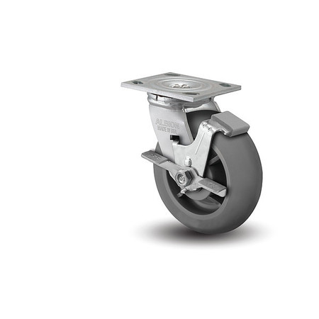 ALBION 8" X 2" Non-Marking Rubber Soft Round Swivel Caster, Face Brake, Loads Up To 600 lb 16XR08201SFBA