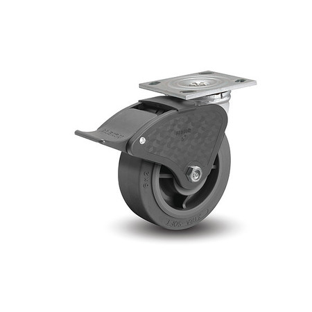 ALBION 5" X 2" Non-Marking Rubber Soft Flat Swivel Caster, Total Lock Brake, Loads Up To 375 lb 16XS05201ST