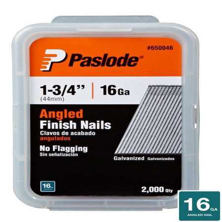 PASLODE Collated Trim Nail, 1-3/4 in L, 16 ga, Galvanized, Flat Head, Angled, 2000 PK 650046