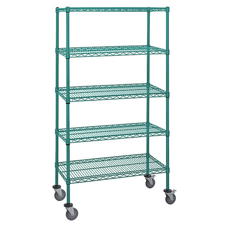 QUANTUM STORAGE SYSTEMS Mobile Stem Caster Cart, Green, 5 Shelves M1860P47-5