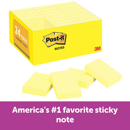 POST-IT Sticky Notes, 1 3/8 in x 1 7/8 in Sz, PK24 653-24VAD