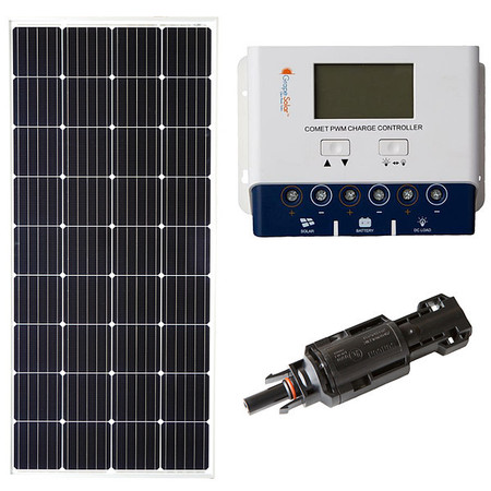 GRAPE SOLAR Monocrystalline Solar Panel Kit, 200 W, 20.3V DC, 5.23 A, 36 Cells, 4mm PV GS-200-KIT-BT