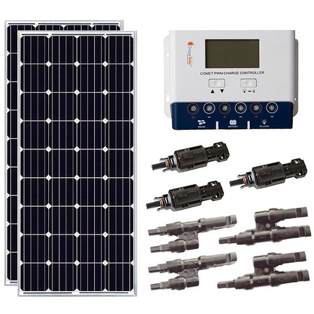 GRAPE SOLAR Monocrystalline Solar Panel Kit, 200 W, 20.3V DC, 9.85 A, 36 Cells GS-400-KIT-BT
