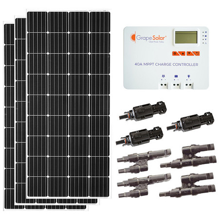 Grape Solar Monocrystalline Solar Panel Kit, 200 W, 20.3V DC, 9.85 A, 36 Cells GS-600-KIT-MPPT