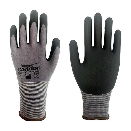 CONDOR Coated Gloves, Nylon Span, Nitrile, L, PR 60WF89