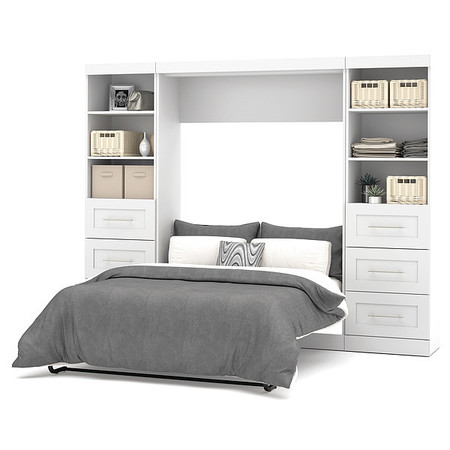 BESTAR Bestar Pur Full Murphy Bed and 2 Shelving Units with Drawers (109W) in White 26894-17