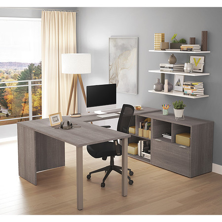 Bestar U Shaped Desk, 88.6" D, 60.2" W, 29.6" H, Bark Gray, Melamine 160862-47