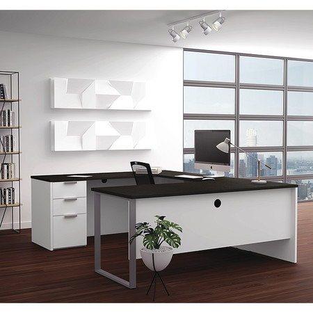 Bestar U Shaped Desk, 92.4" D, 71.1" W, 29.7" H, White/Deep Gray, Melamine 110888-17