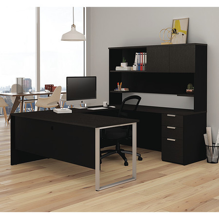 Bestar U Shaped Desk, 92.4" D, 71.1" W, 70.1" H, Deep Gray/Black, Melamine 110889-32