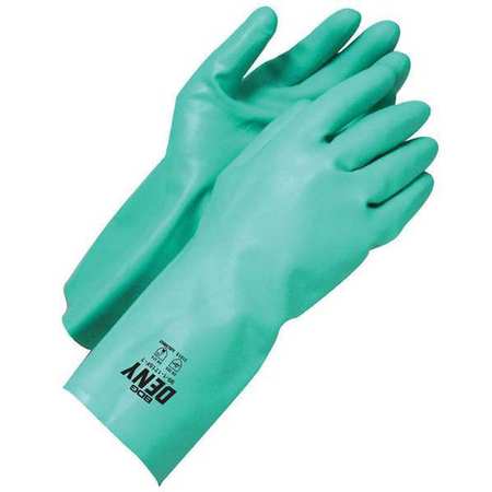 BDG Unsupported Nitrile Green 13" Gauntlet 15mil Flock Lined, Size XL (10) 99-1-1715F-10