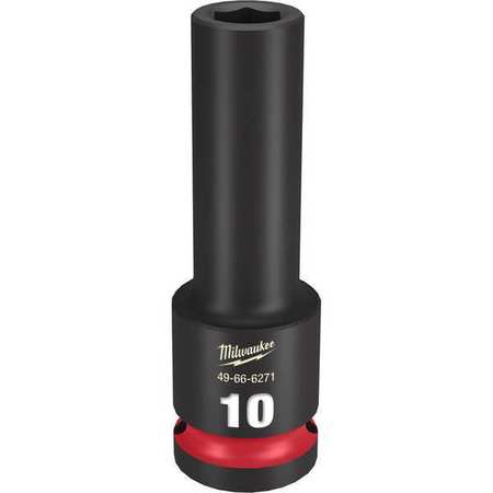 Milwaukee Tool 1/2" Drive Deep Impact Socket 10 mm Size, Deep Socket, Black Phosphate 49-66-6271