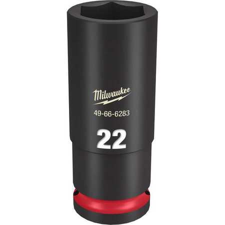Milwaukee Tool 1/2" Drive Deep Impact Socket 22 mm Size, Deep Socket, Black Phosphate 49-66-6283