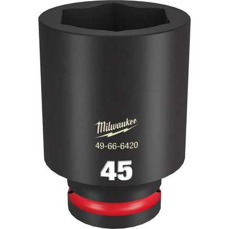 MILWAUKEE TOOL 3/4" Drive Deep Impact Socket 45 mm Size, 6 Deep Socket, Black Phosphate 49-66-6420