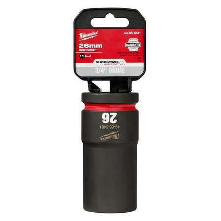 Milwaukee Tool 3/4" Drive Deep Impact Socket 26 mm Size, Deep Socket, Black Phosphate 49-66-6401