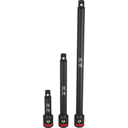 MILWAUKEE TOOL 3/8" Drive IMPACT EXTENSION SET, 3 pcs, Black Phosphate, 3 in, 6 in, 10 in L 49-66-6714