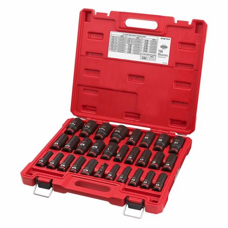 MILWAUKEE TOOL Impact Socket Set, 1/2 in Drive Size, SAE/Metric, Black Phosphate, 29-Piece 49-66-7016