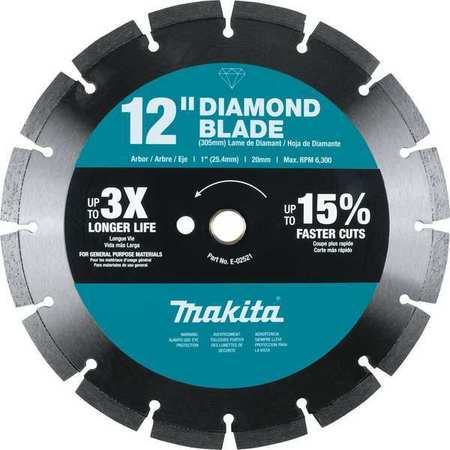 MAKITA Diamond Blade, 12" dia, 6300 RPM Max Speed E-02521