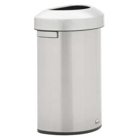 RUBBERMAID COMMERCIAL 16 gal Half-Round Trash Can, Silver, 12 3/8 in Dia, Metal 2147550