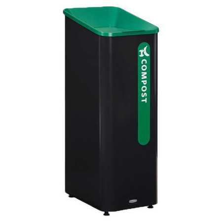 RUBBERMAID COMMERCIAL 15 gal Square Recycling Can, Flat with Top Opening, Black, 1 Openings 2078991