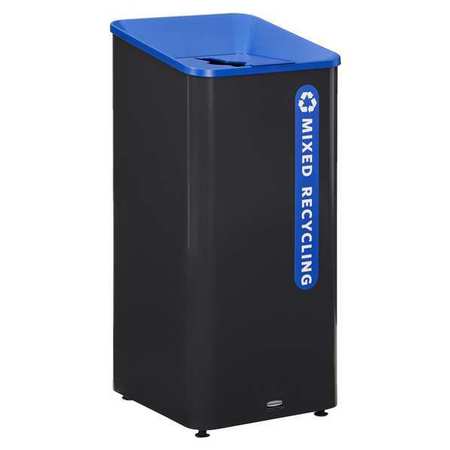 RUBBERMAID COMMERCIAL 23 gal Square Recycling Can, Flat with Top Opening, Black, 1 Openings 2078980