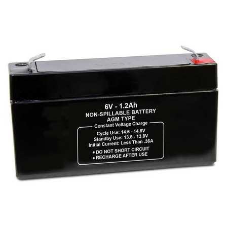 ZORO SELECT Sealed Lead Acid Battery, 6VDC, 1.2Ah 47011