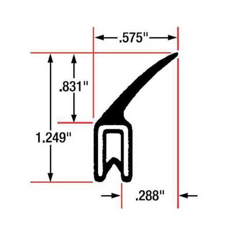 Fairchild Edge Grip Seal, EPDM, 10 ft Length, 0.575 in Overall Width, Style: Top Flap Seal 1612-10