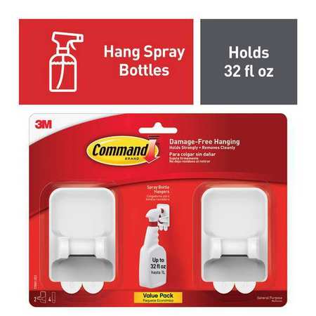 COMMAND Spray Bottle Hanger, Plastic, White, PK2 17009-2ES